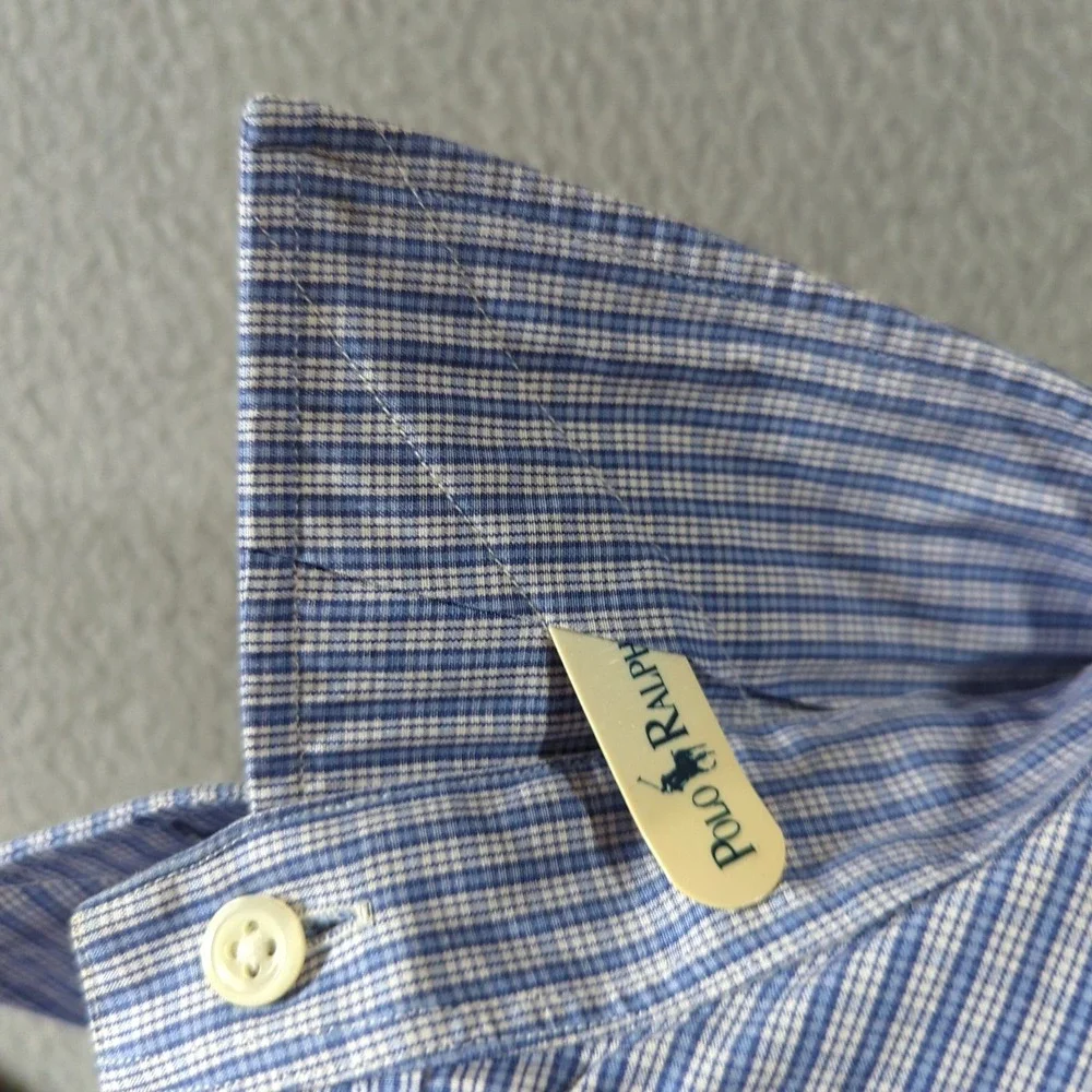 Polo Ralph Lauren Button Down Shirt Mens 17 XL Blue Check Curham Classic Fit